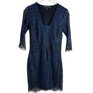 For Love & Lemons Lyla Mini Dress S Floral Lace Navy Black‎ Whimsy Romantic Boho